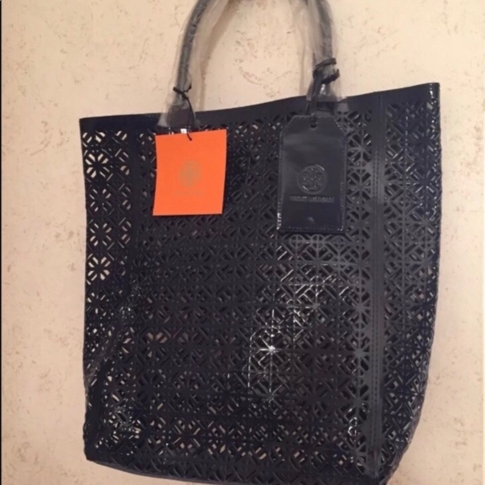 TORY BURCH NAVY BLUE LACE DESIGN TOTE - BRAND NEW